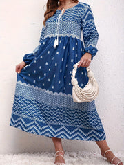 Colorblock Geometric Print Casual Dress