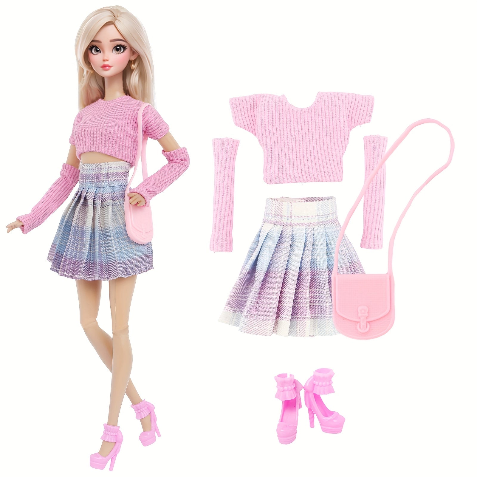 11.5-inch Doll Clothes Set - Outfits, Accessories, Shoes, Bag, Hat, etc.