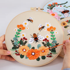 Embroidery Kit Honeybee And Flowers with Hoop 7 9 Inch