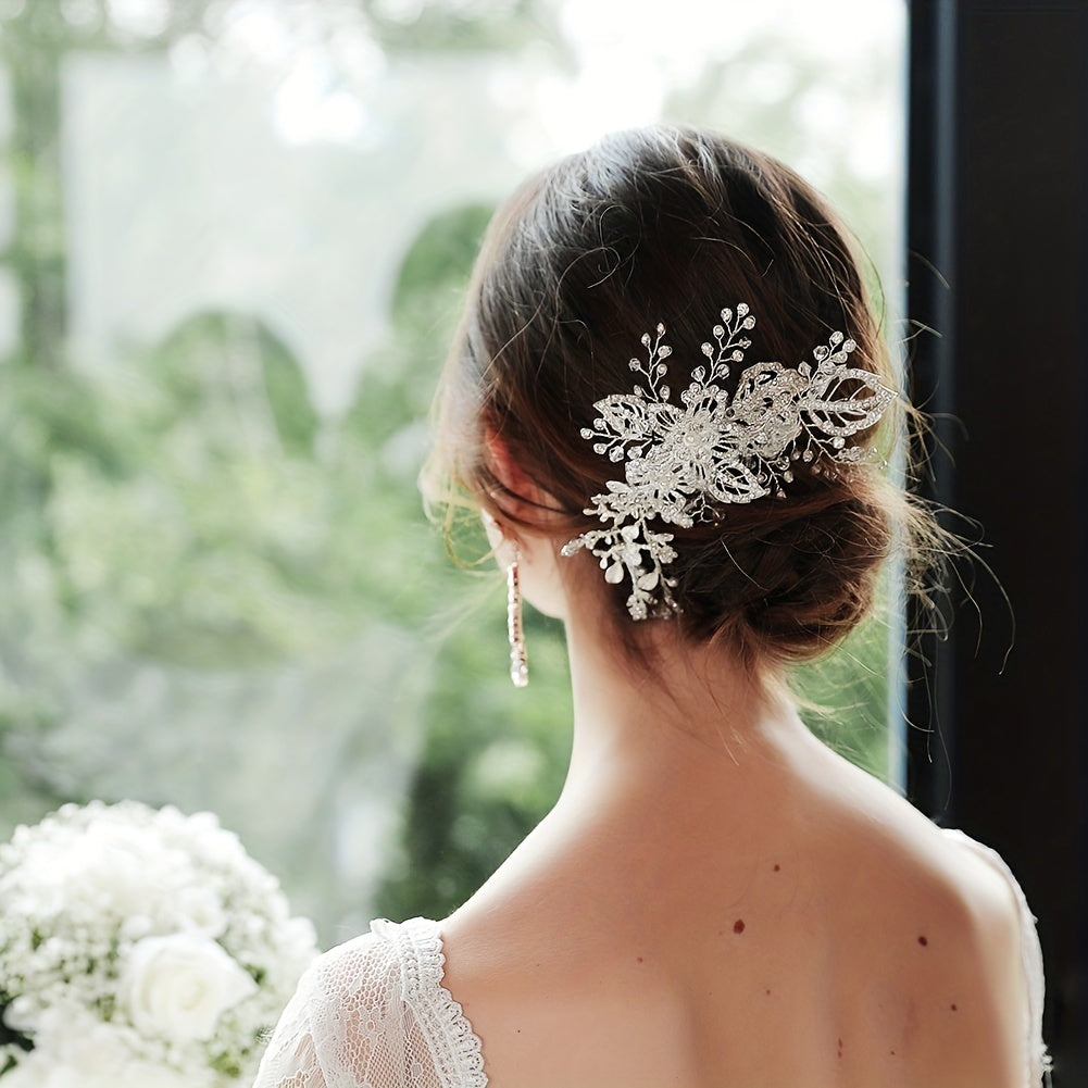 Rhinestone Flower Hair Comb Bridal Wedding Headwear Hair Styling Accessory