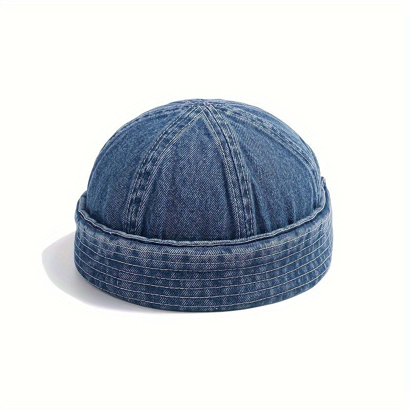 Vintage Denim Sailor Cap Brimless Landlord Hat Spring Autumn