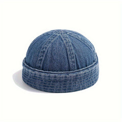 Vintage Denim Sailor Cap Brimless Landlord Hat Spring Autumn