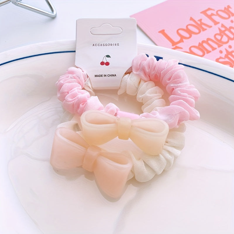 2pcs Bow Hair Ring & Sweet Hair Rope Ties Set
