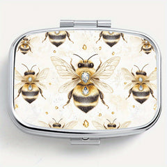 Gem Bee Printed Square Pill Box Two Compartment Portable Pill Box