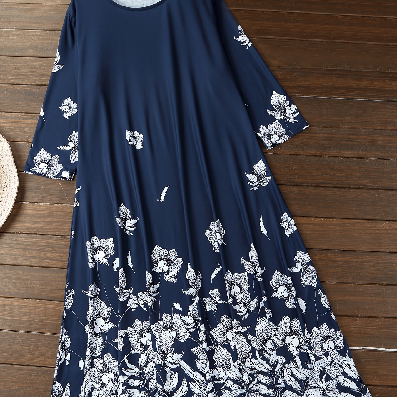 Floral Print Half Sleeve Round Neck Plus Size Casual Dress