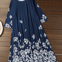 Floral Print Half Sleeve Round Neck Plus Size Casual Dress