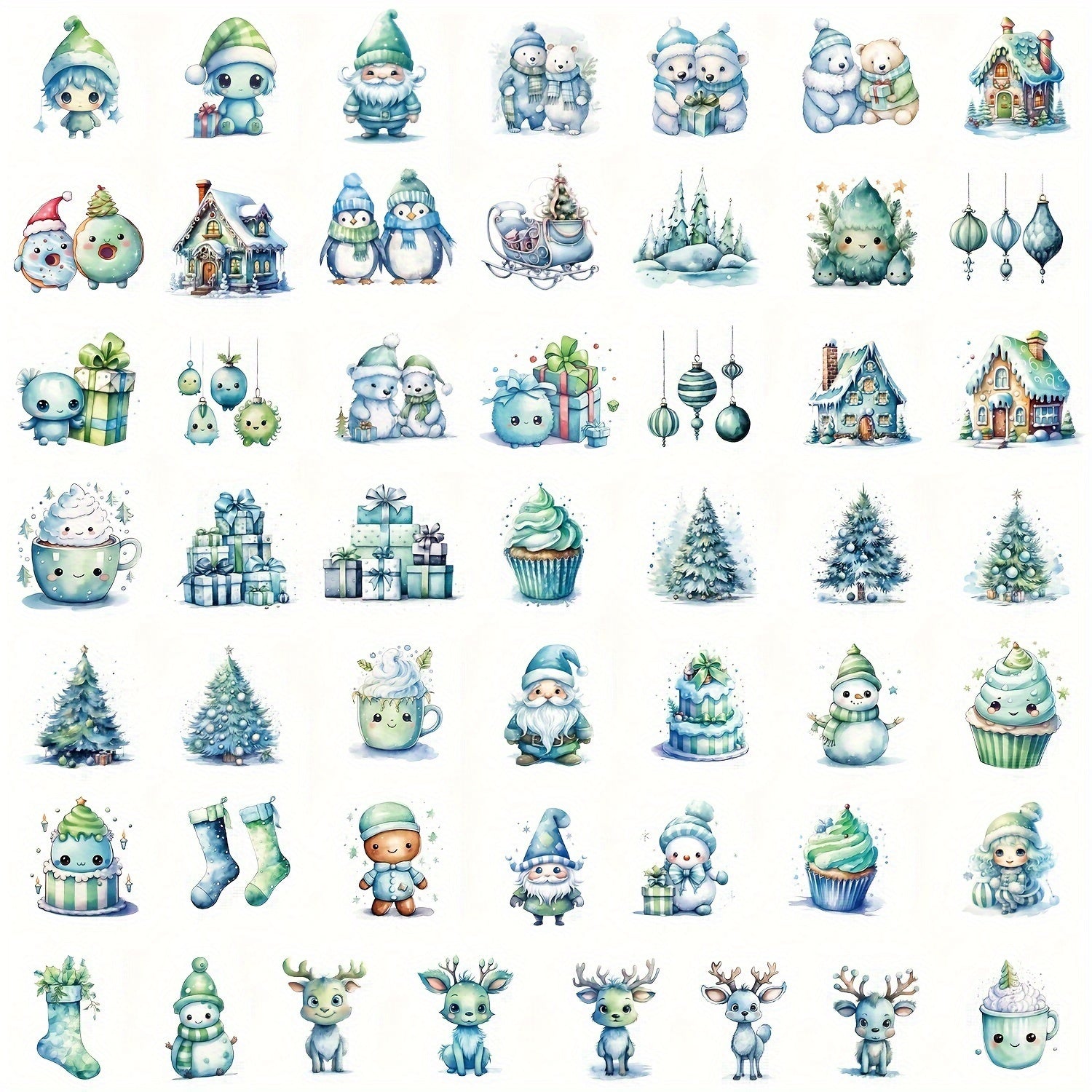 50pcs Green Christmas Series Graffiti Stickers Waterproof DIY Handbook Stickers