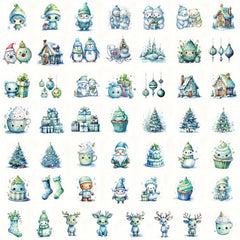 50pcs Green Christmas Series Graffiti Stickers Waterproof DIY Handbook Stickers