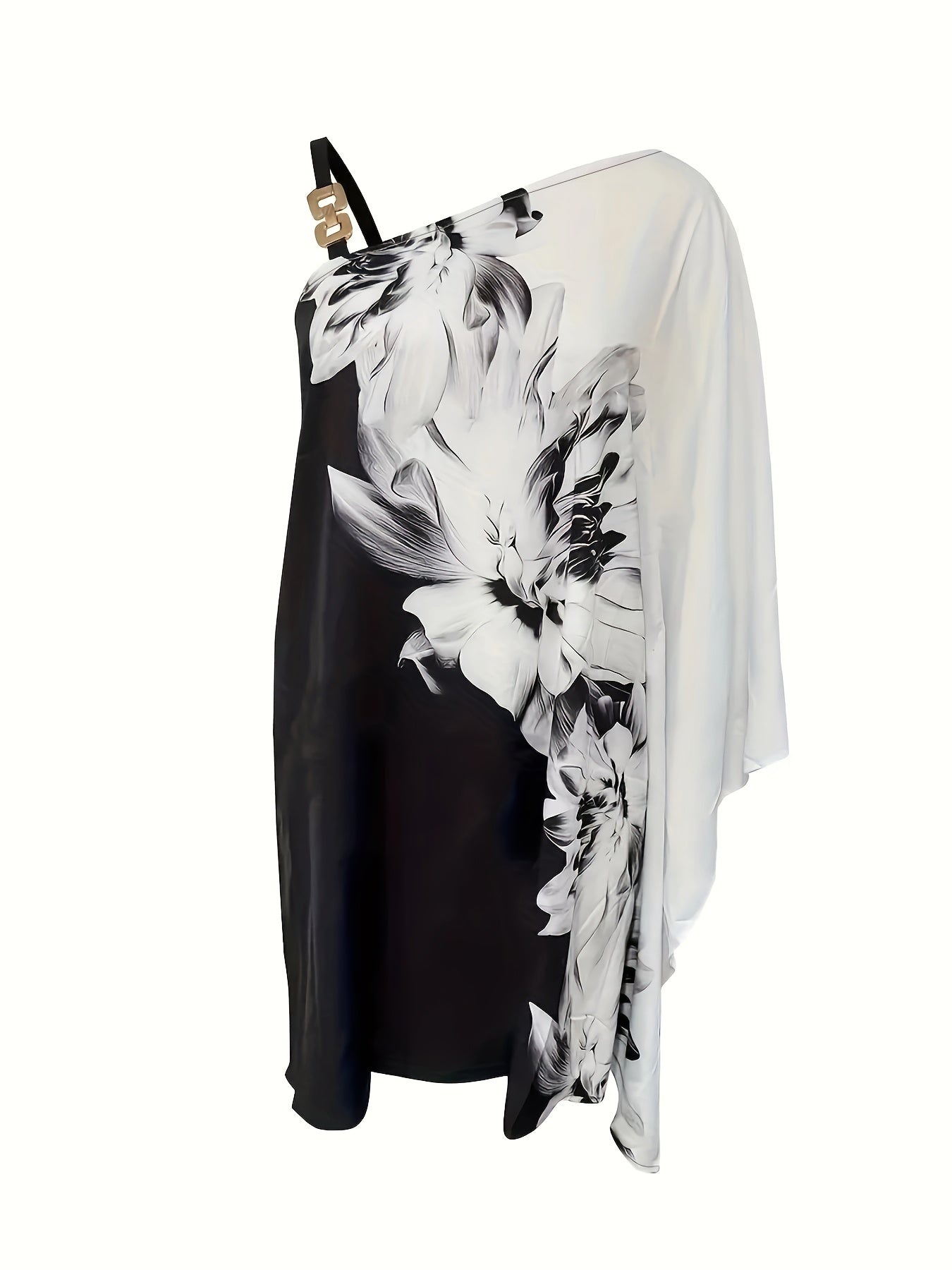 Colorblock One Shoulder Bat Sleeve Dress
