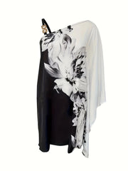 Colorblock One Shoulder Bat Sleeve Dress