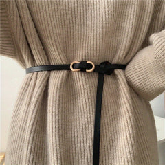 8 Shape Buckle Thin Belt For Women Casual Faux Leather Waist Dress Belt