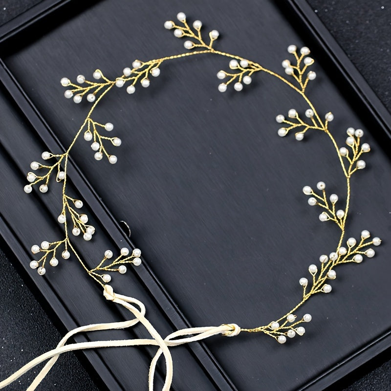 Faux Pearl Bridal Headband Hair Vine Band For Women Bride Pearl Wedding