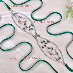Vintage Bohemian Green Rhinestone Bridal Sash