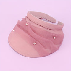 Faux Pearl Mesh Visor Hat Solid Sun Hat Outdoor UV Protection