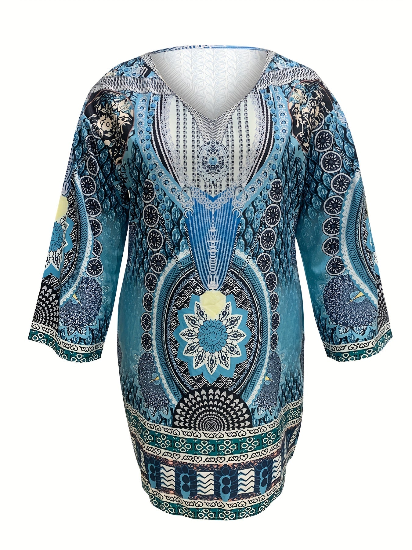 Plus Size Boho Dress Women's Plus Allover Print V-Neck Loose Fit Dress