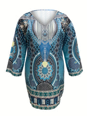 Plus Size Boho Dress Women's Plus Allover Print V-Neck Loose Fit Dress