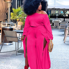 One Shoulder Top & Wide Leg Pants Set Women's Casual Outfit