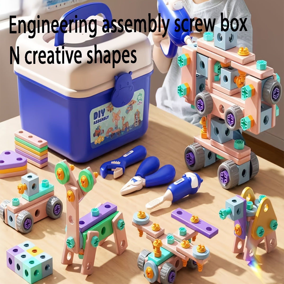 DIY Screw Bolt Puzzle Building Blocks Assembly Toolbox