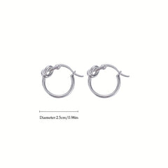 Silvery Knot Decor Hoop Earrings S925 Sterling Silver Needle Girls