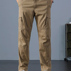 Men's Solid Casual Trousers with Zipper Pockets