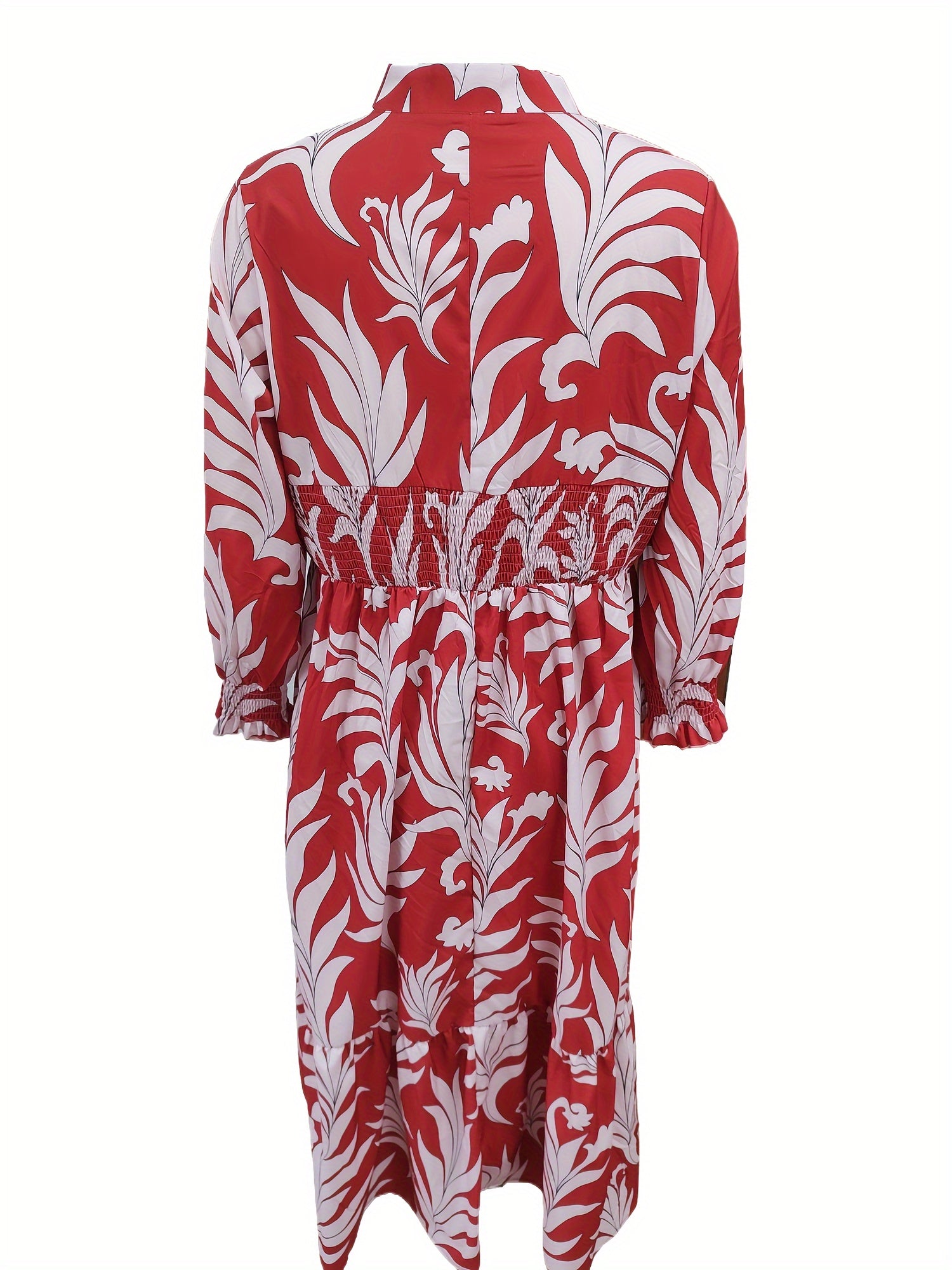 Women's Plus Floral Print Lantern Sleeve V Neck Smock Dress