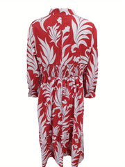 Women's Plus Floral Print Lantern Sleeve V Neck Smock Dress