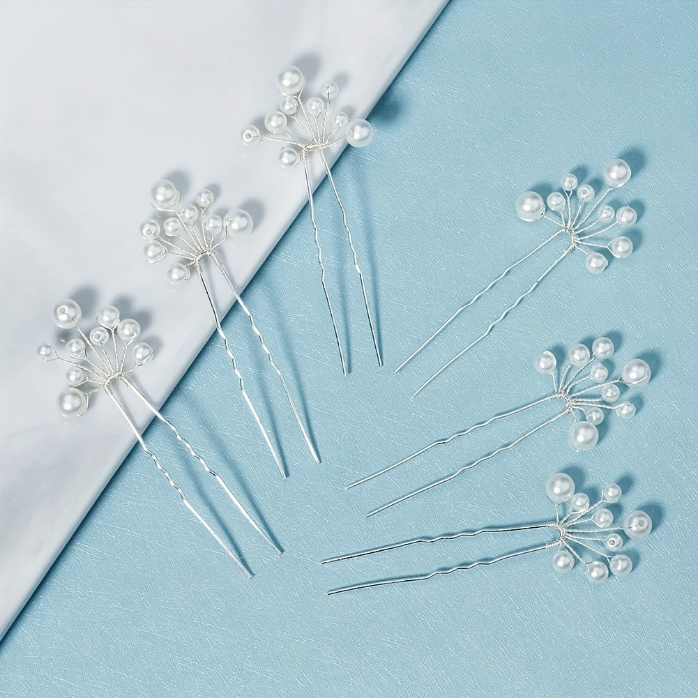 6pcs Faux Pearl Decor Braided Hair Pin for Bridal Wedding Styling