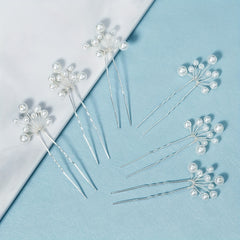 6pcs Faux Pearl Decor Braided Hair Pin for Bridal Wedding Styling