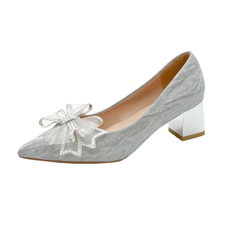Glitter Low Heel Pumps Women's Wedding Party Shoes