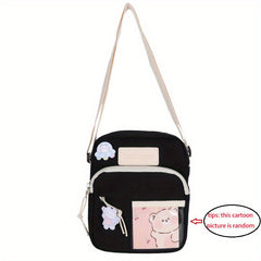 Cartoon Nylon Crossbody Bag With Bear Doll & Badge for Kids