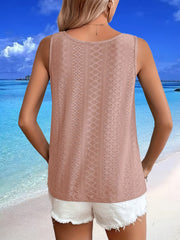 Eyelet Tank Top Crew Neck Summer Sleeveless Casual Tank Top