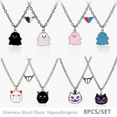 8pcs Magnetic Skull Pumpkin Ghost Pendant Necklace Set Halloween Jewelry