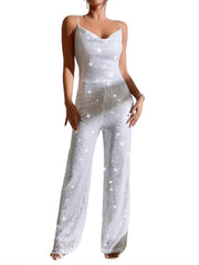 Sequined Cami Jumpsuit Backless Straight Leg