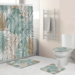 Leaf Pattern Shower Curtain Set with Non Slip Design