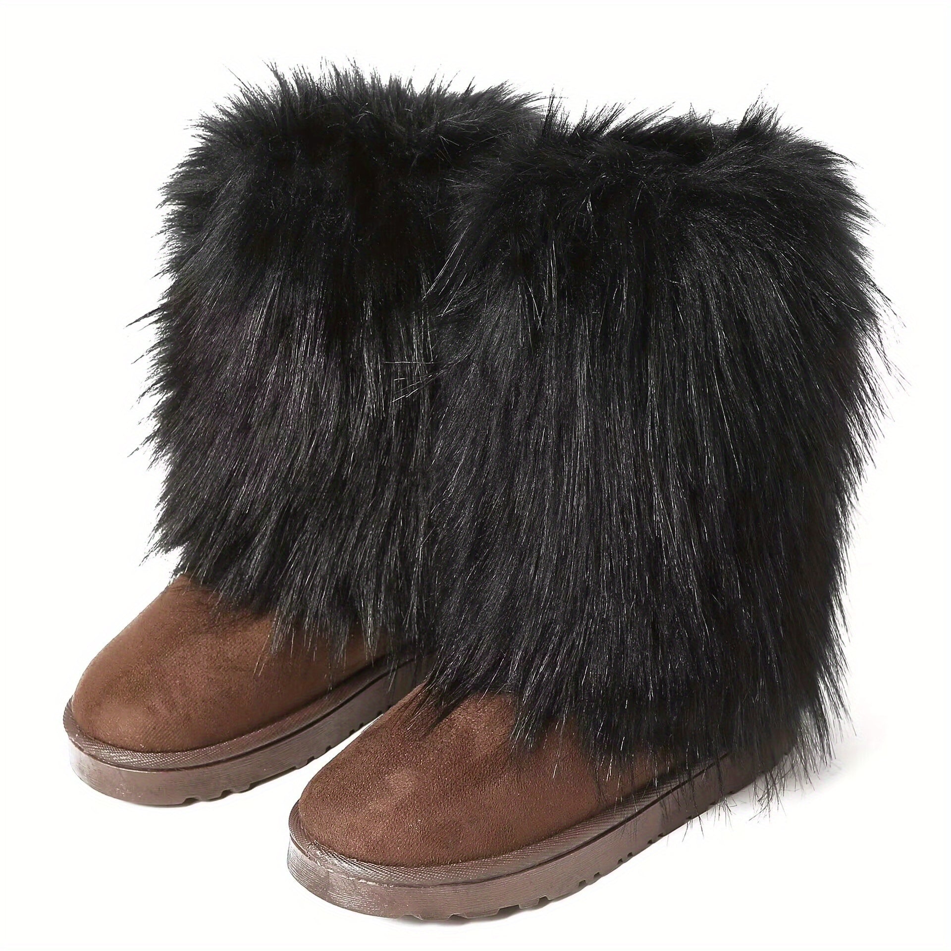 Women's Fluffy Snow Boots Slip On Round Toe Thick Bottom Warm Shoes