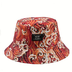 Wave Print Reversible Bucket Hat with Letter Embroidery