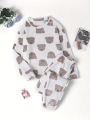 Bear Print Flannel Lounge Set - Warm Pajamas