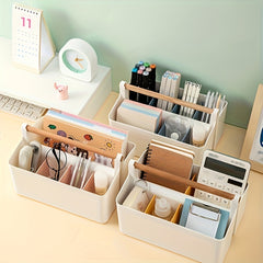 Wooden Handle Storage Box Pen Boxes Portable Grid Tools Plastic Boxes