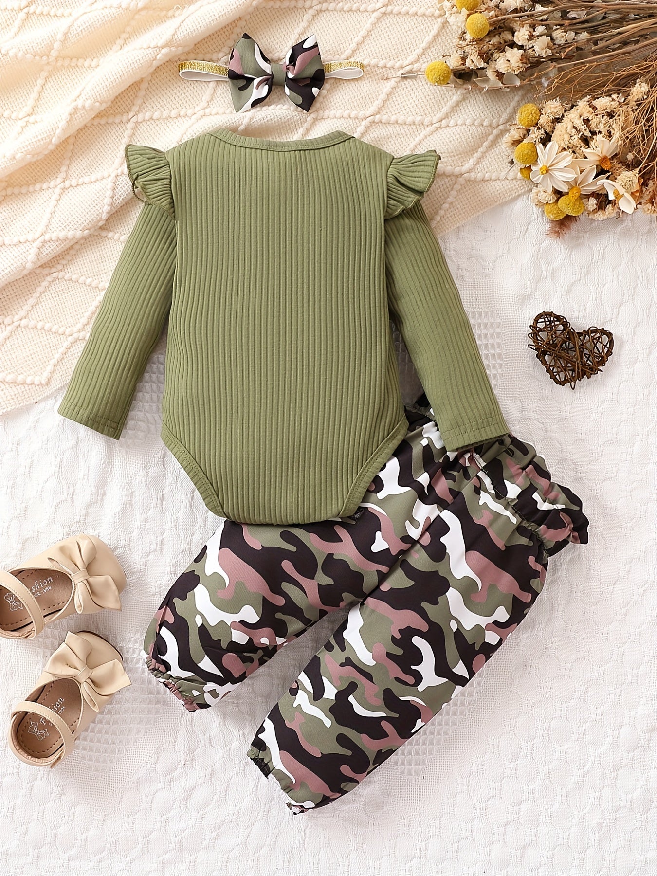 Baby Boys Romper & Camouflage & Headwear 3pcs Set