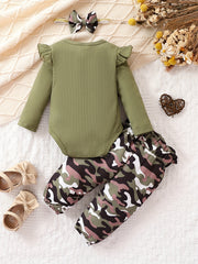 Baby Boys Romper & Camouflage & Headwear 3pcs Set
