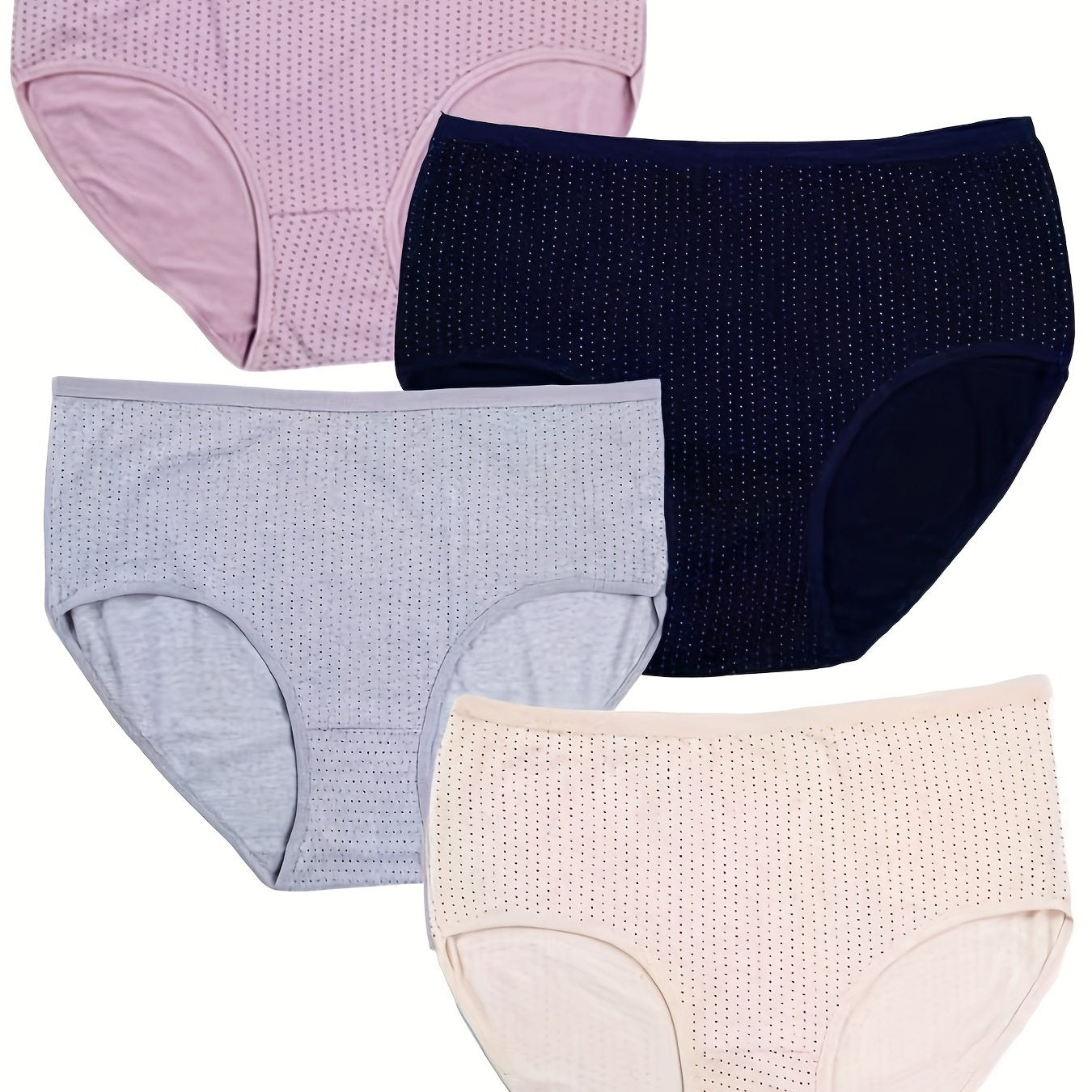 4 Pack Plus Size Panties Set Women's Plus Pin Dot Print Mid Rise Soft Briefs