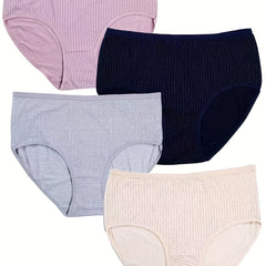 4 Pack Plus Size Panties Set Women's Plus Pin Dot Print Mid Rise Soft Briefs