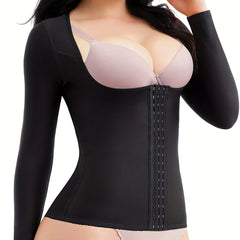 Front Buckle Shaping Tops Long Sleeve Tummy Control Slimmer Open Bust Top