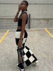 Women's Checkered Skinny Skirts High Waist Casual Skirts