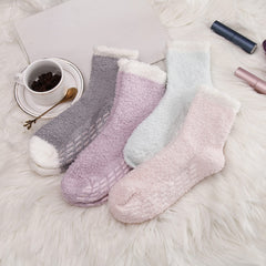 4 Pairs Thick Fuzzy Socks Soft Warm Fluffy Floor Socks Women's Stockings