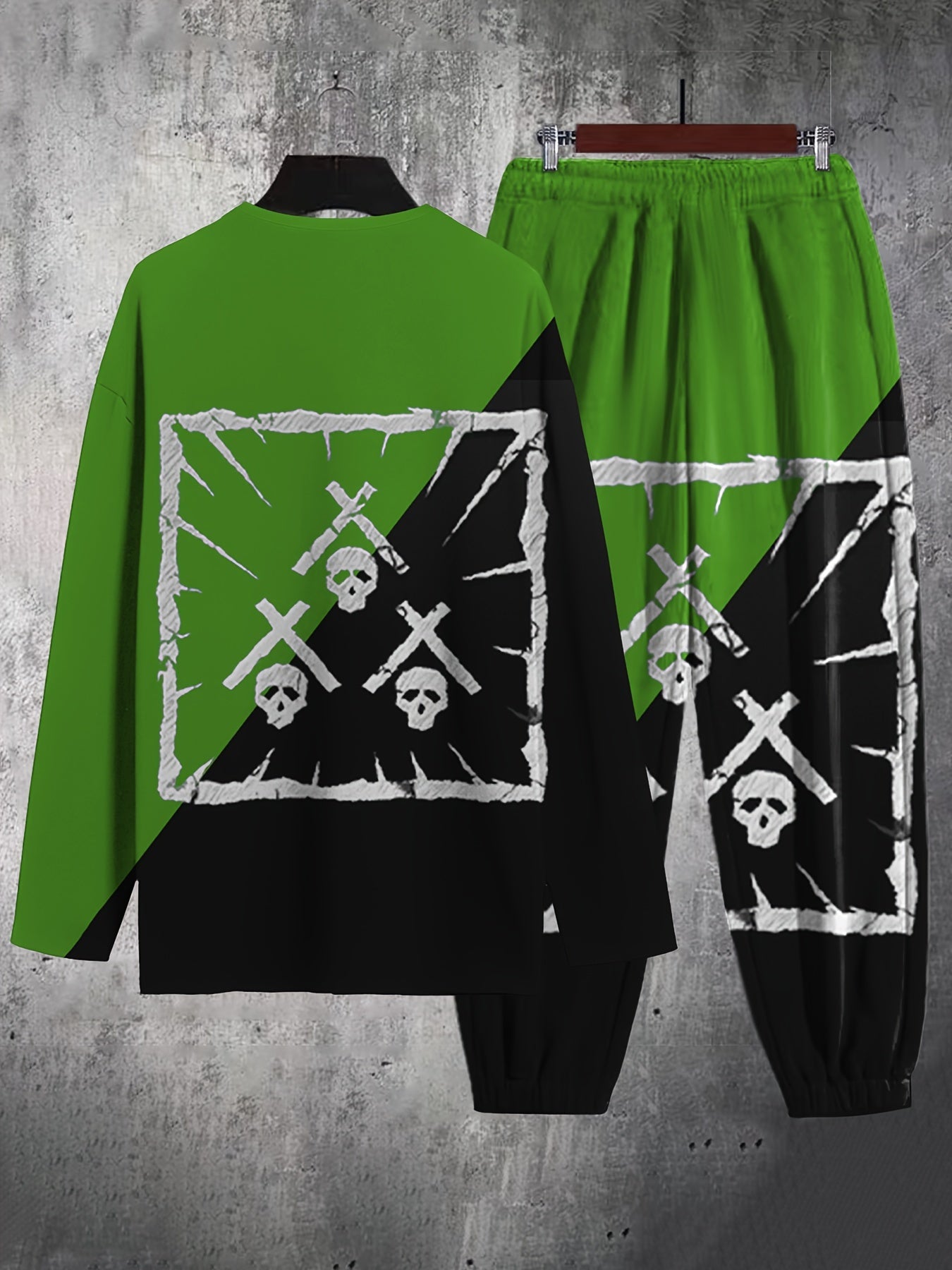 Skull Block Mens 2 Piece Outfits Long Sleeve T-shirt and Sweatpants Set