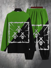 Skull Block Mens 2 Piece Outfits Long Sleeve T-shirt and Sweatpants Set