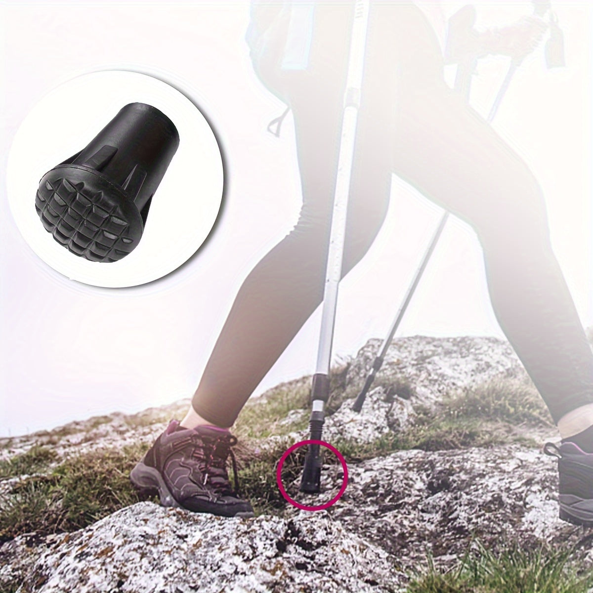 Rubber Feet Trekking Pole Tips Replacement Protectors for Hiking Walking Sticks