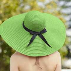 Wide Brim Sun Hat Bowknot Strap Straw Hat