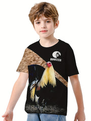 Rooster 3D Print Boys T-shirt Lightweight Short Sleeve Top Summer Kids Outfit